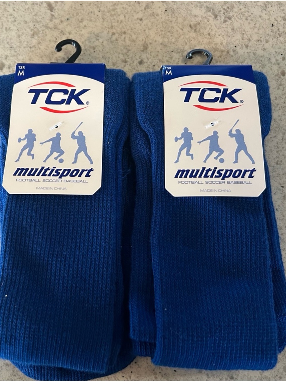 TCK Multisport Crew Socks Royal Blue Size M Football Soccer NEW 2 Pair
